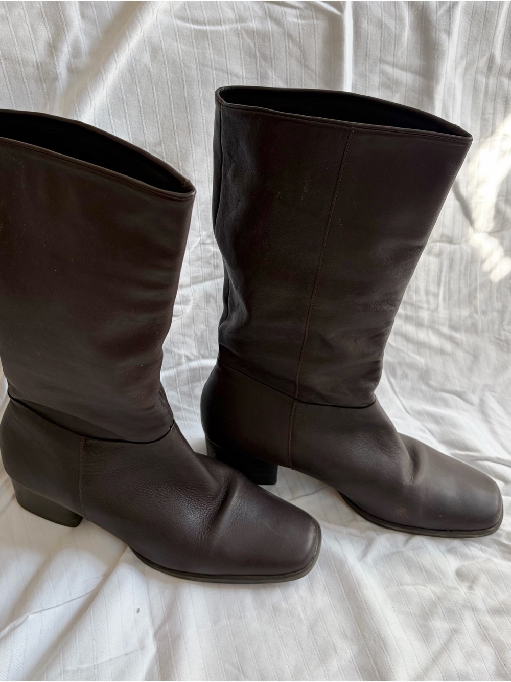 Classic Women's Mid-Calf Leather Boots - Dark Brown